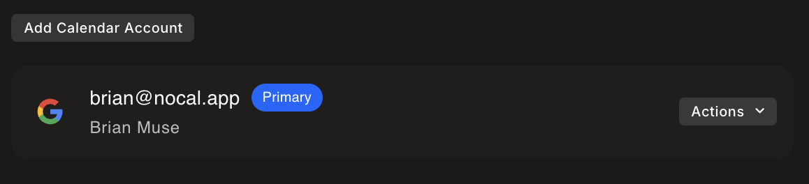 nocal preferences showing multiple connected Google accounts