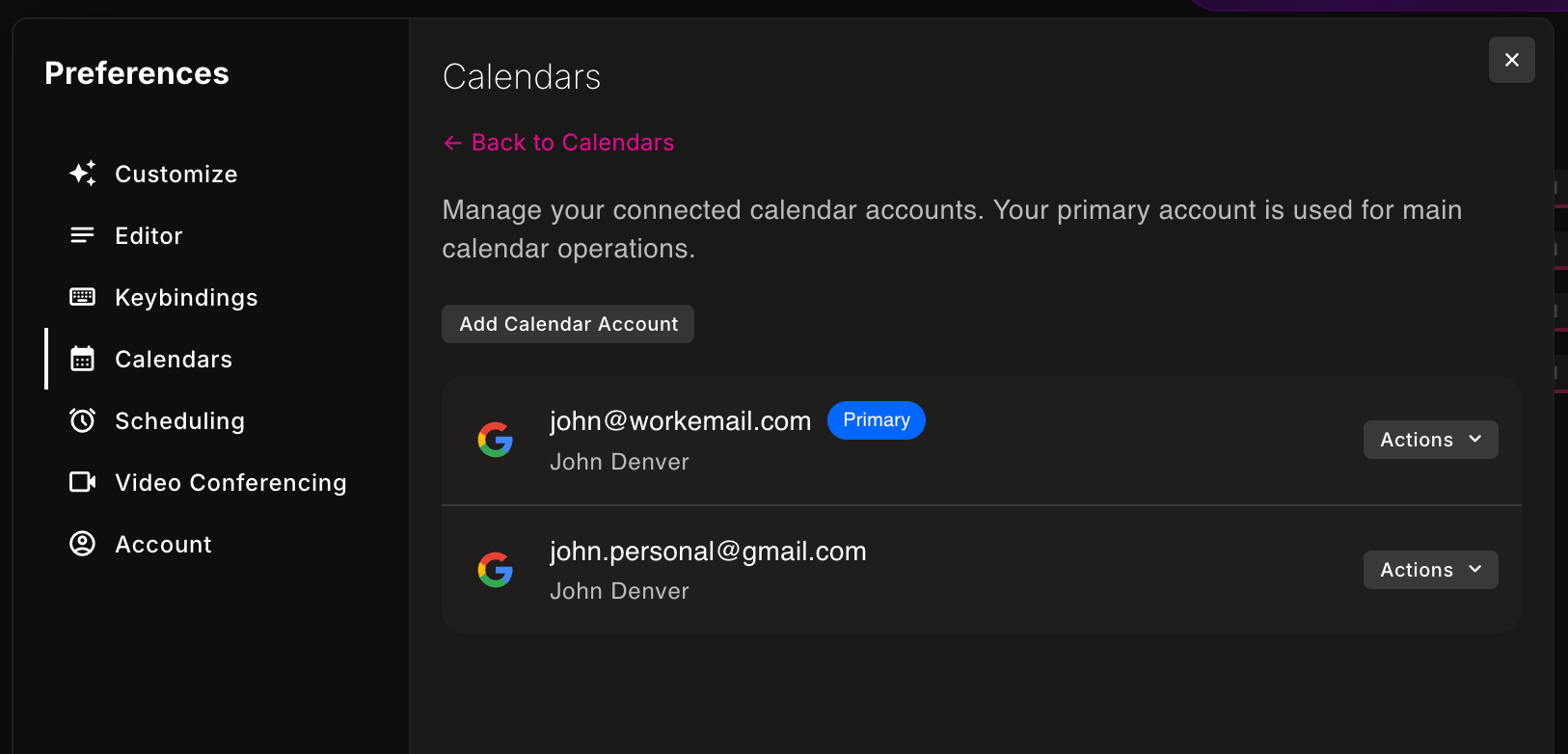 Connecting multiple Google accounts in nocal settings
