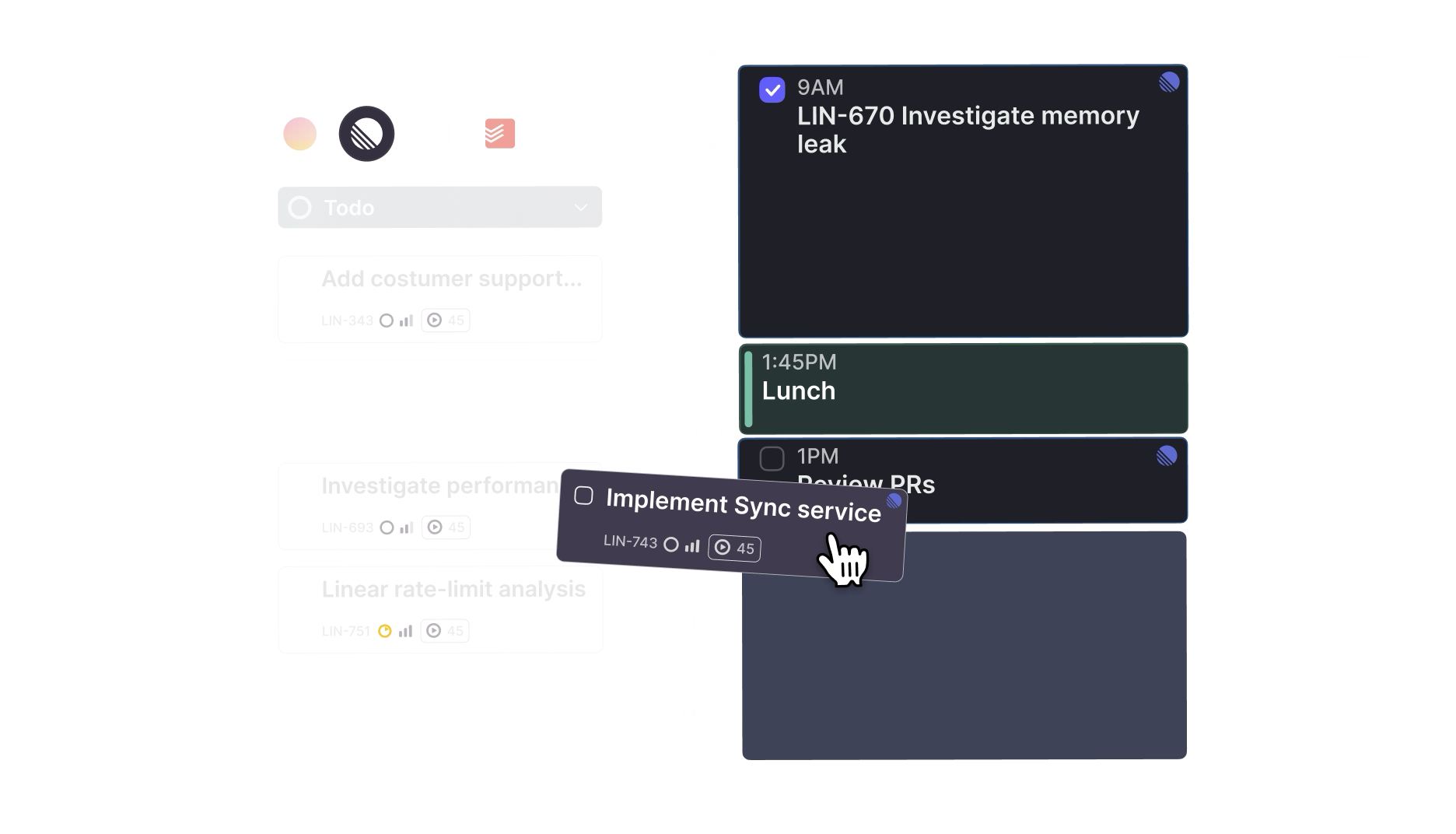 Morgen time blocking and calendar interface