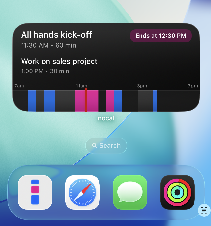 nocal iOS widget on iPhone home screen