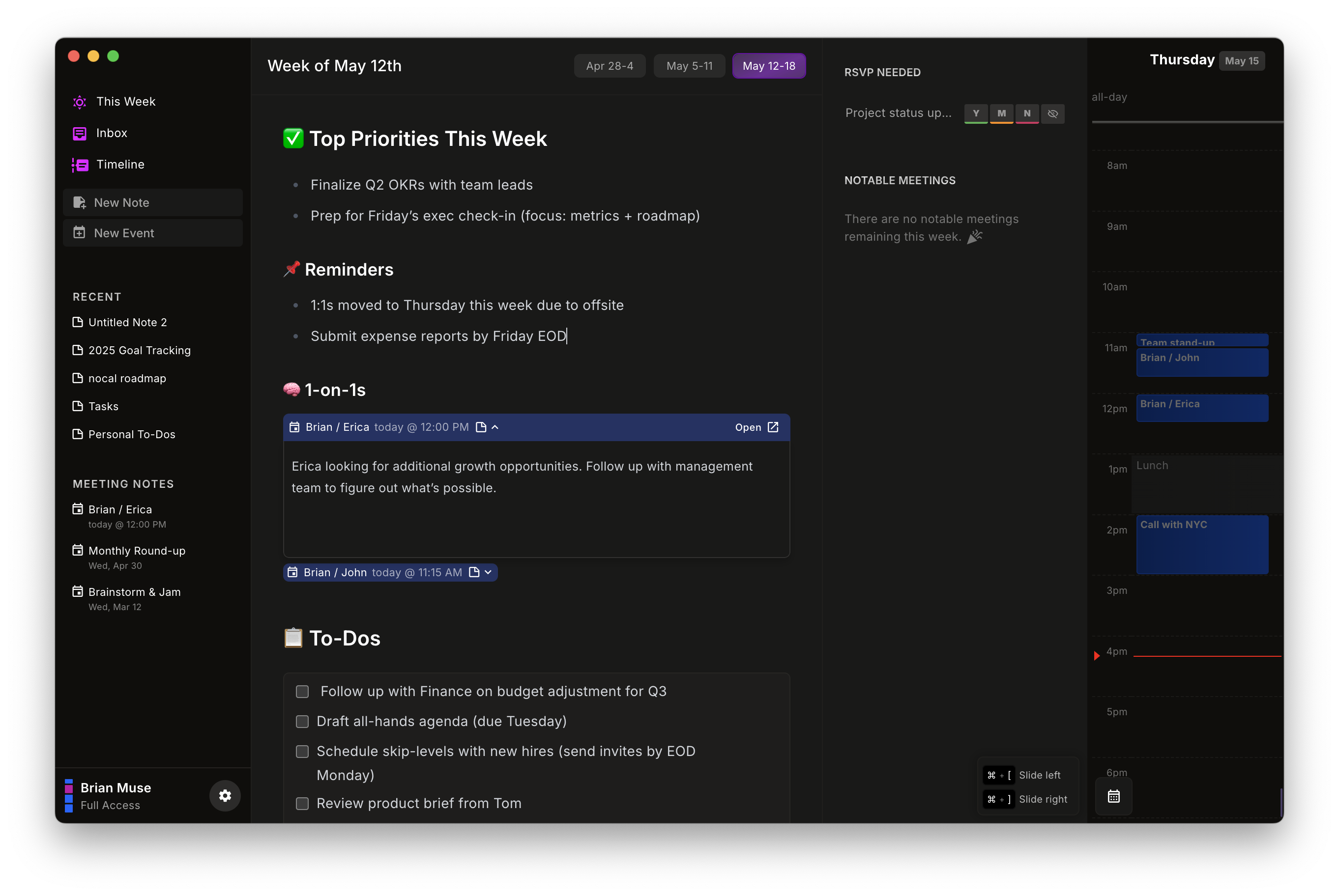 nocal manager app interface dark mode