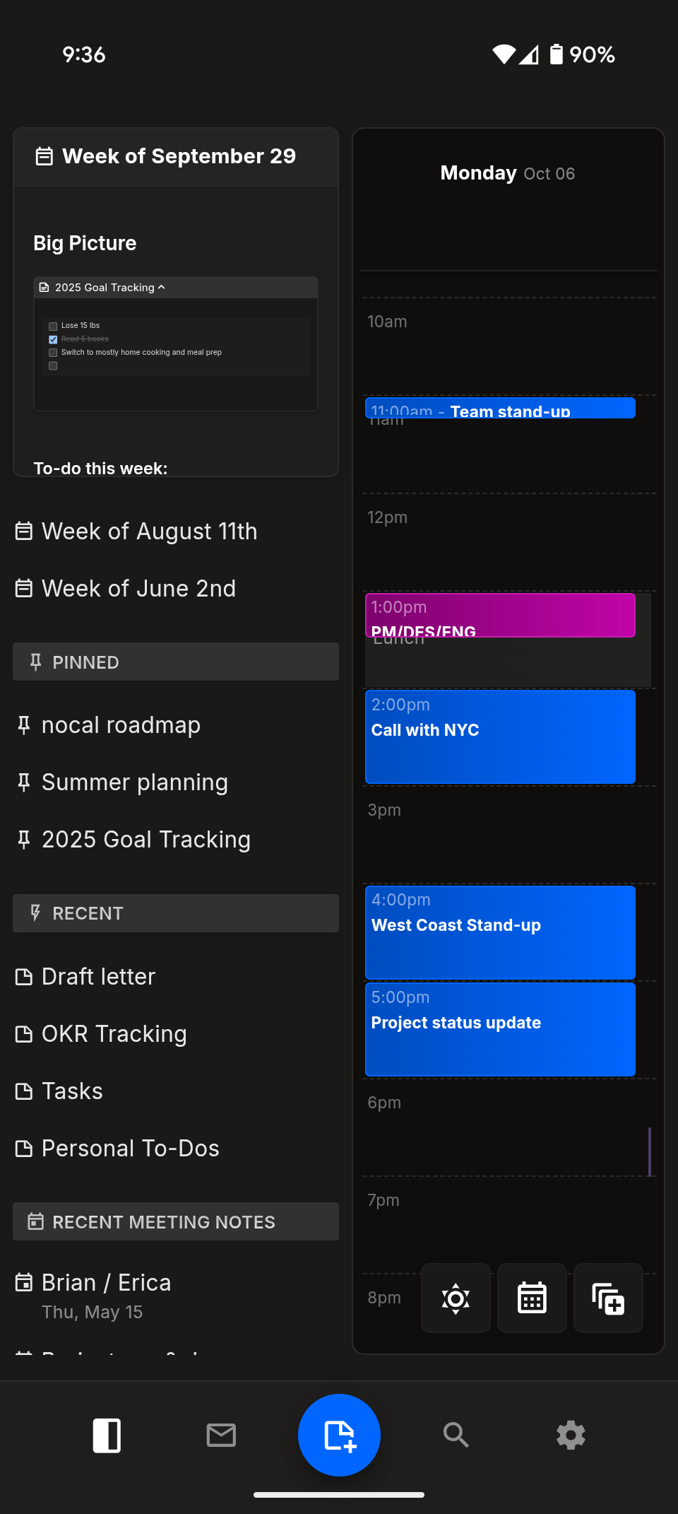 nocal mobile app in dark mode