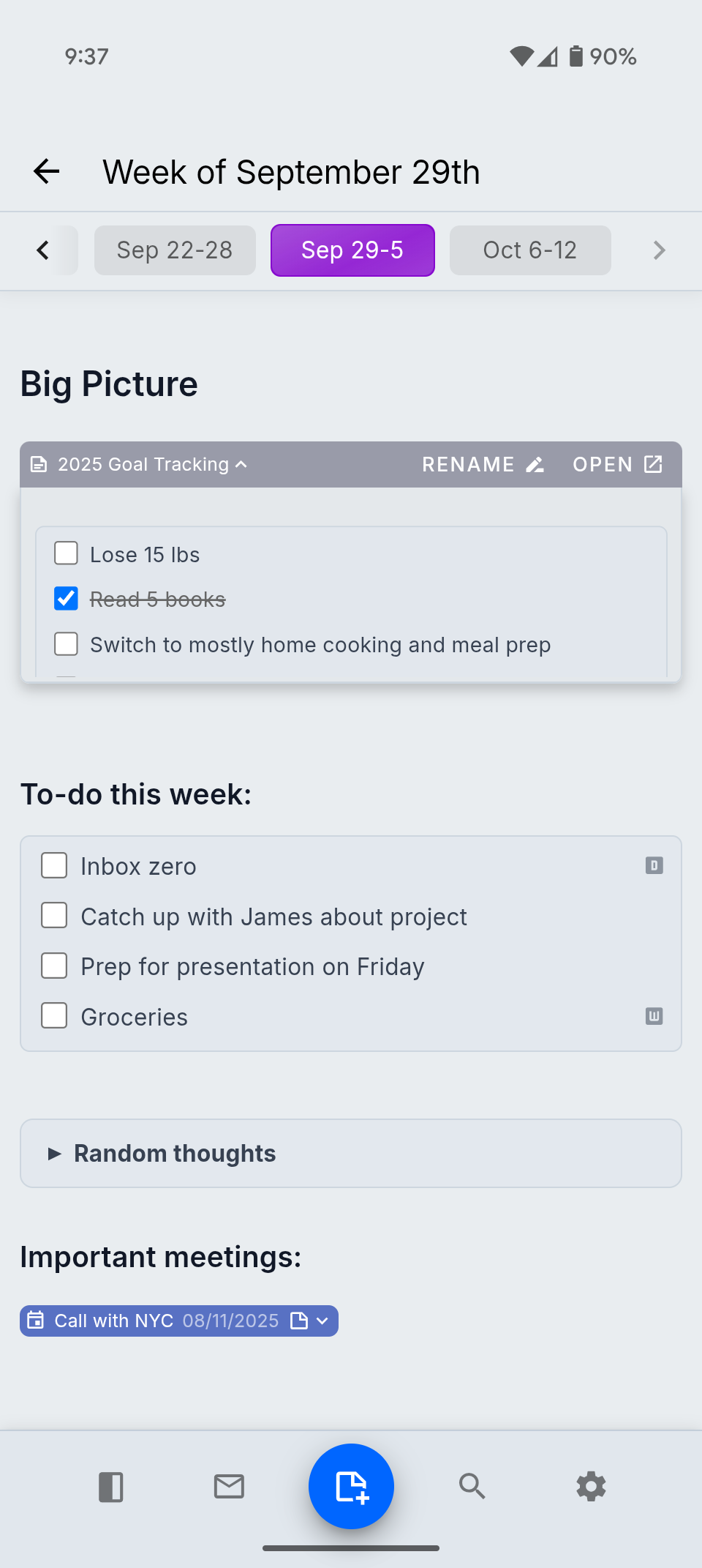 nocal mobile notes in light mode
