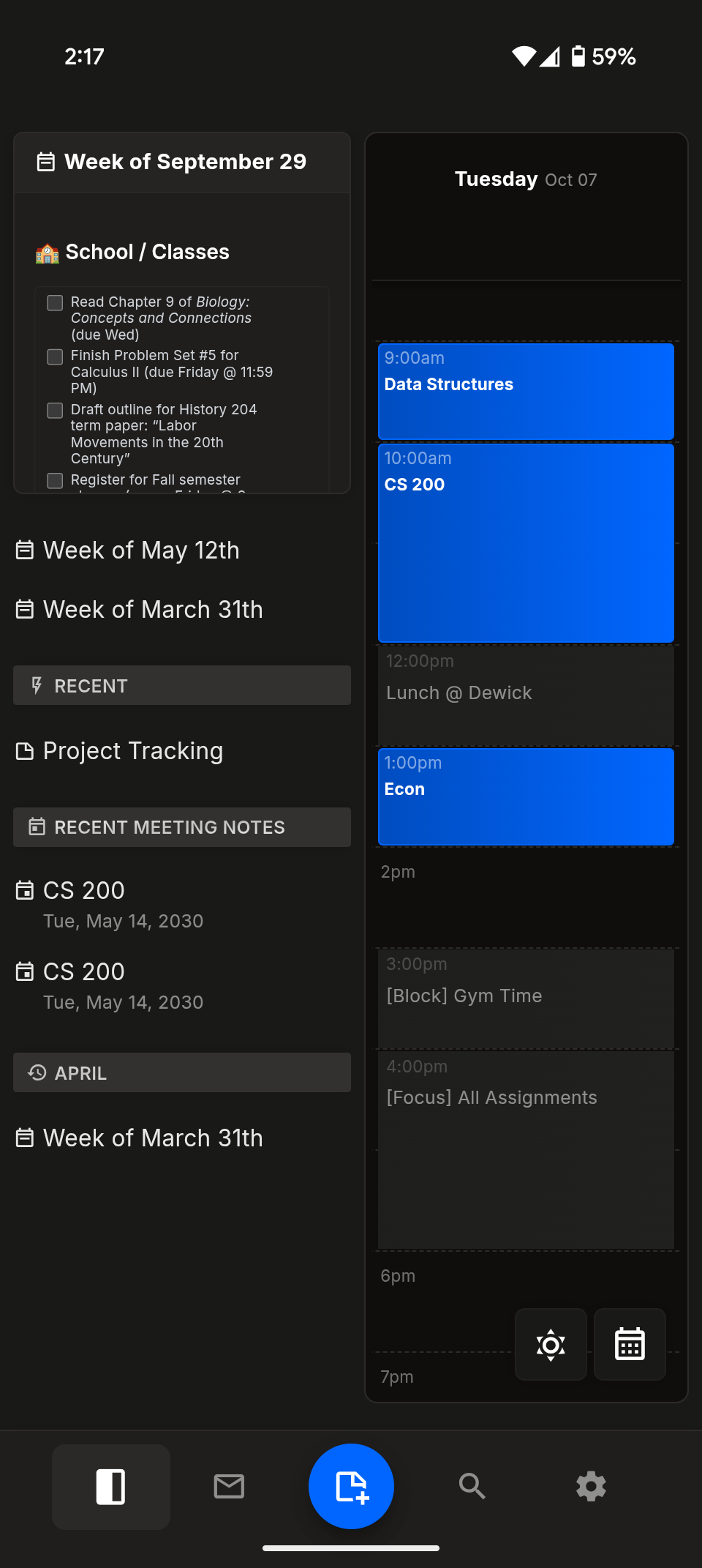 nocal mobile app in dark mode