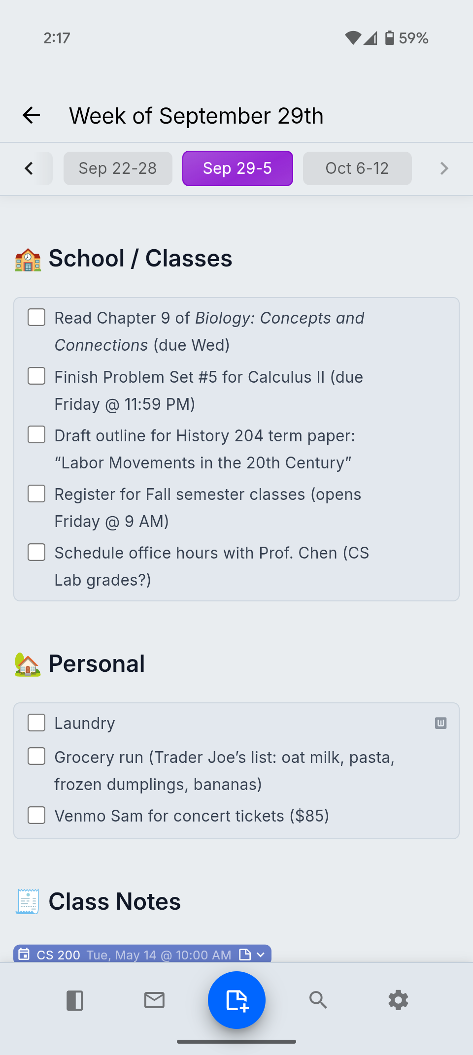 nocal mobile notes in light mode