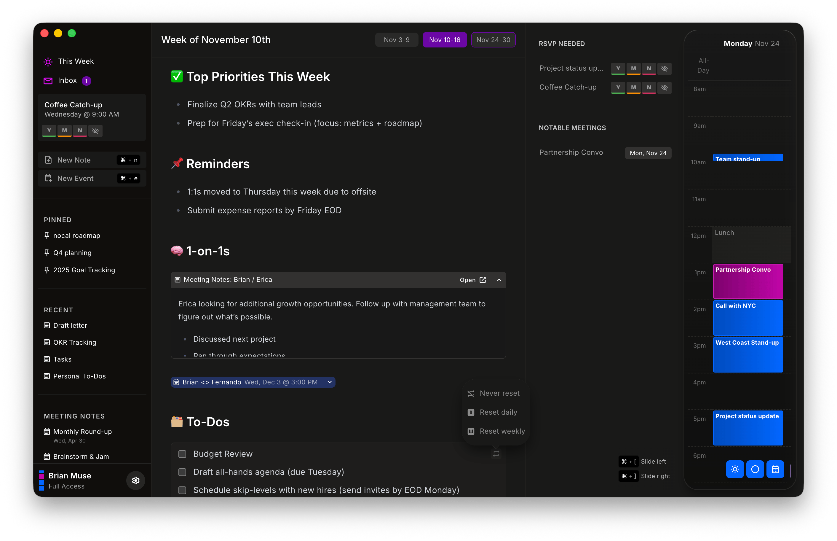 nocal manager app interface dark mode