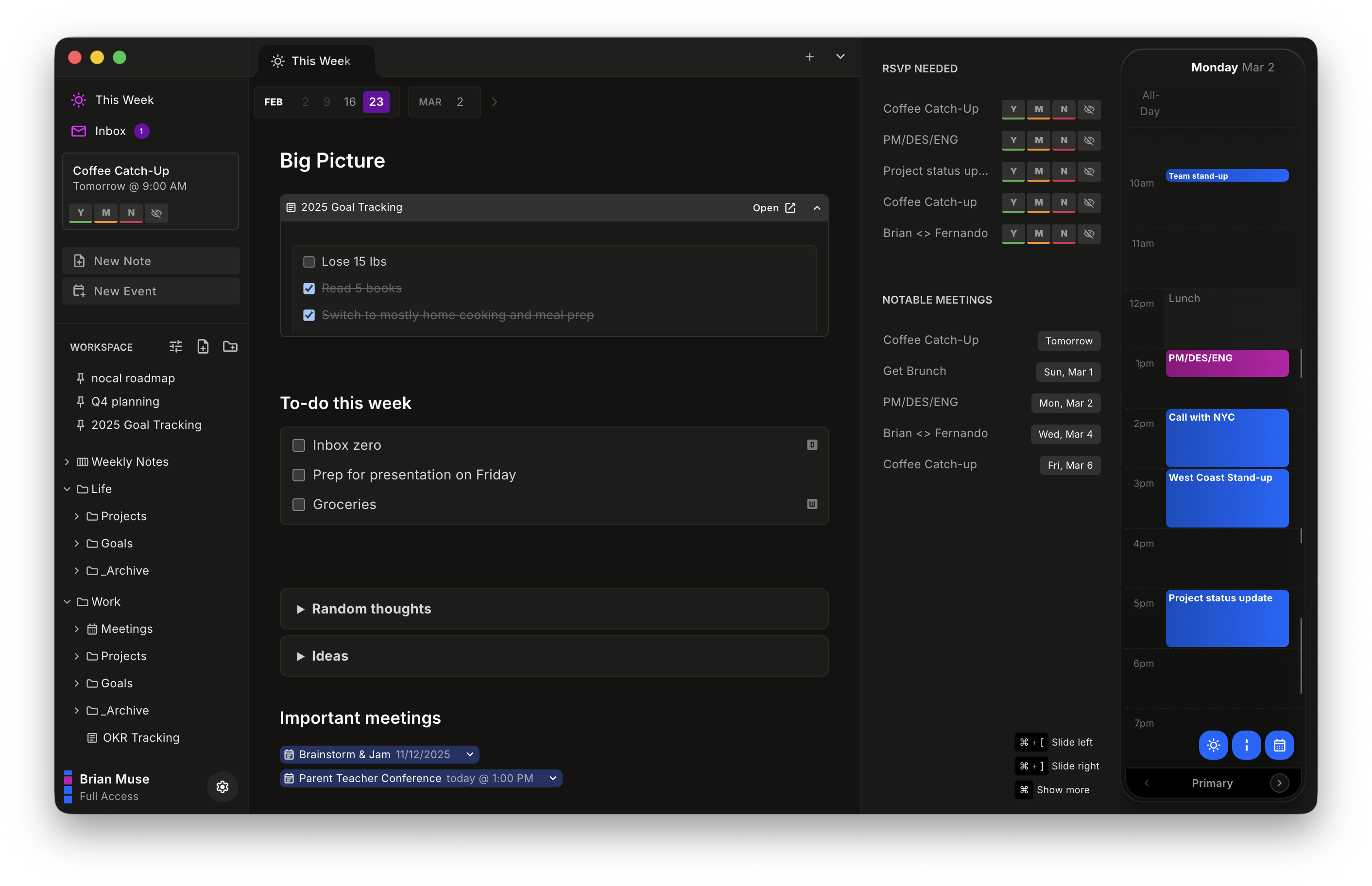 nocal app interface in dark mode