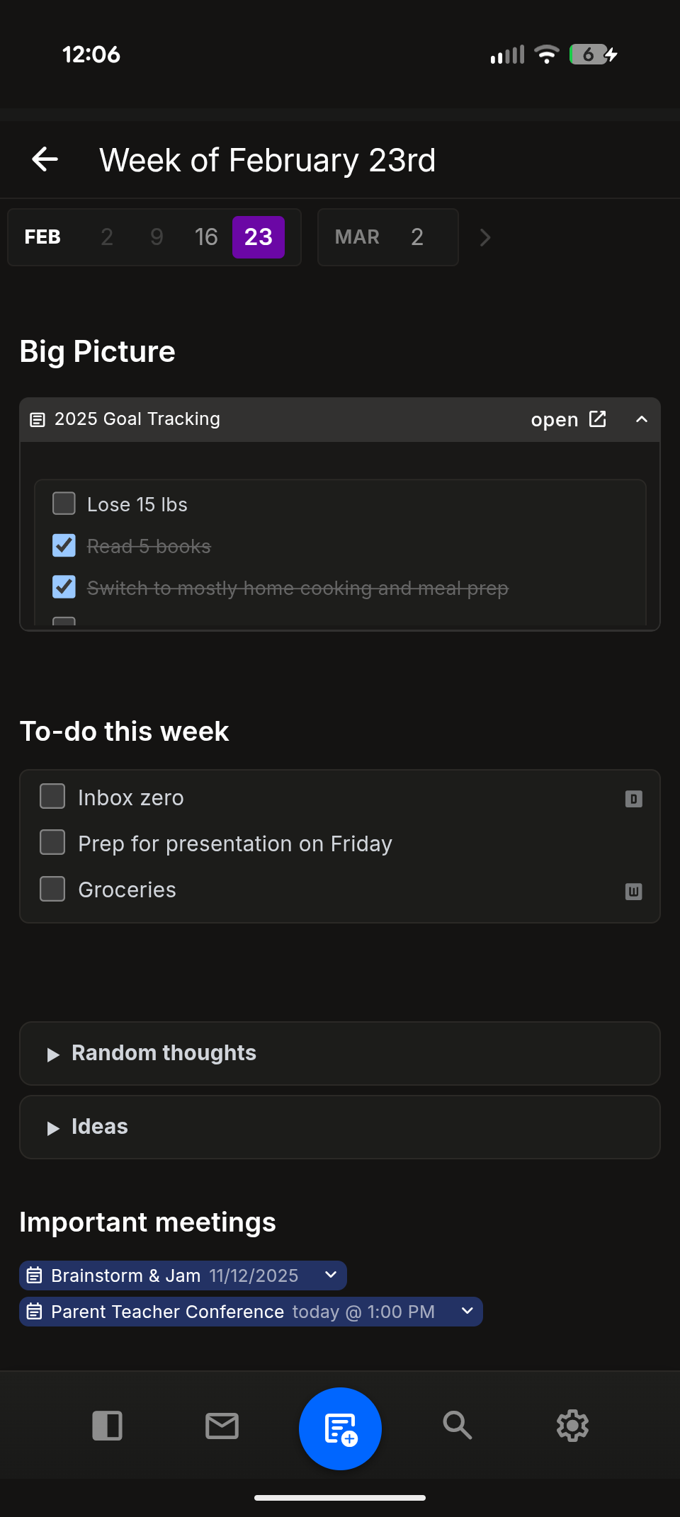 nocal mobile notes in dark mode