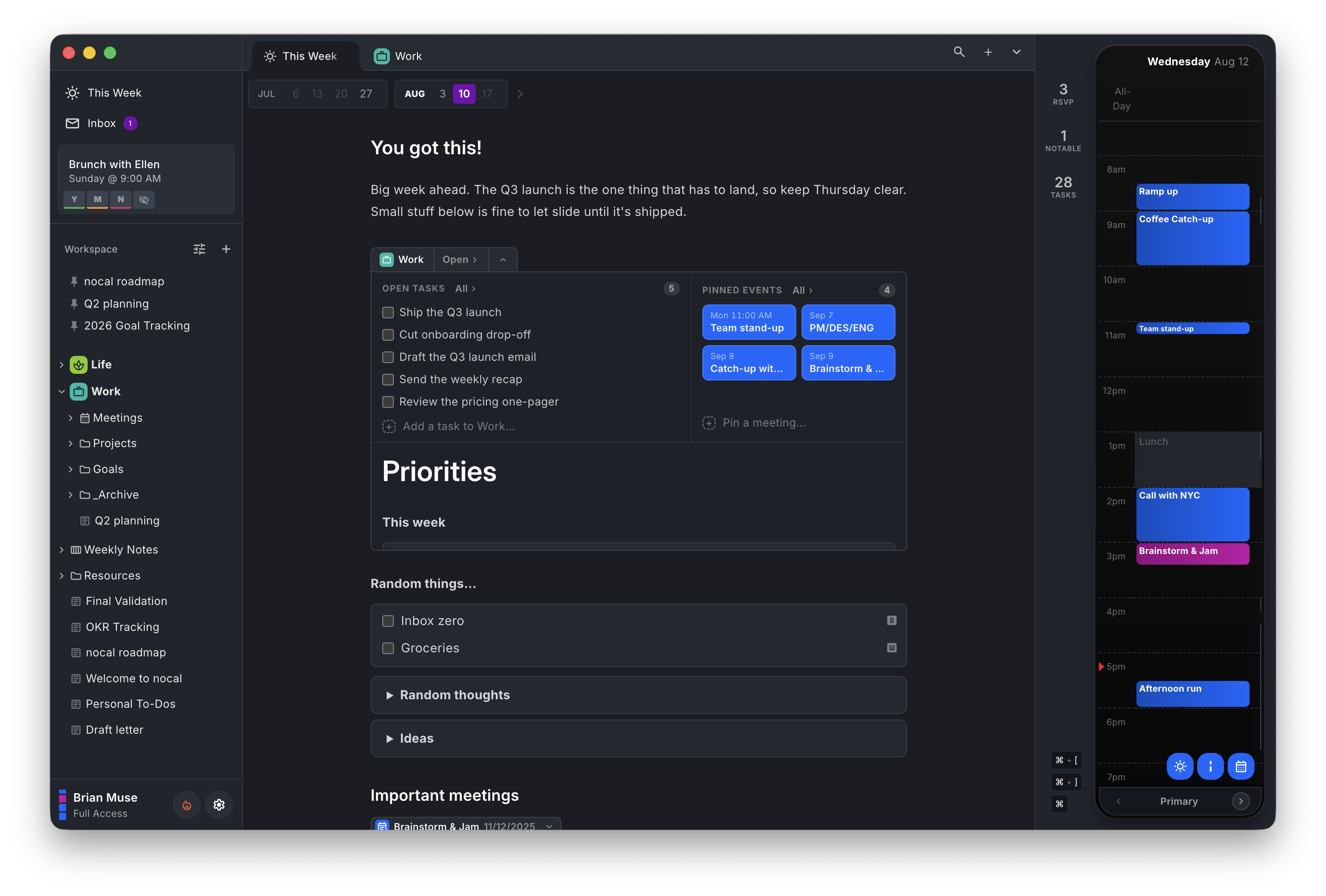 nocal app interface in dark mode