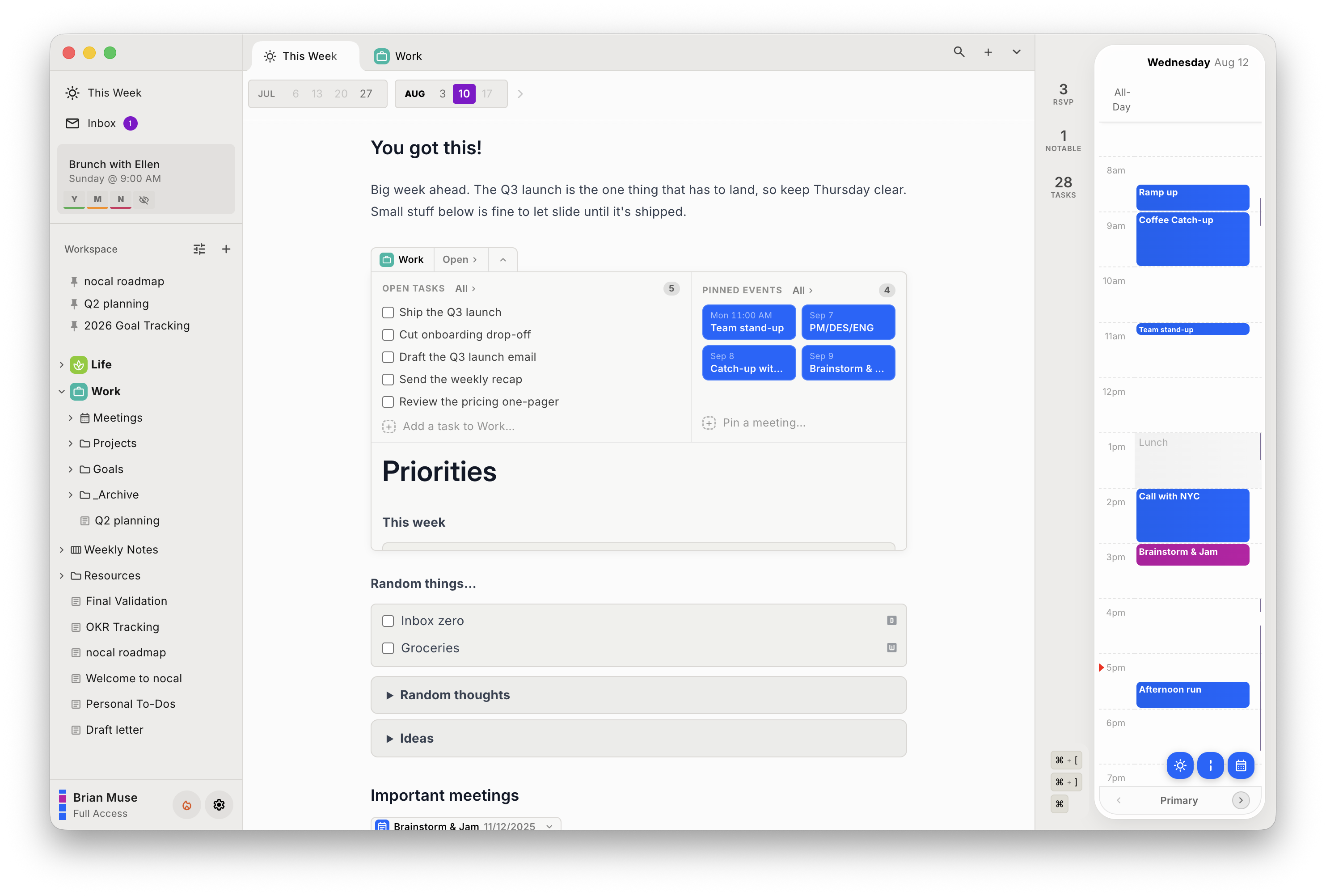 nocal app interface in light mode