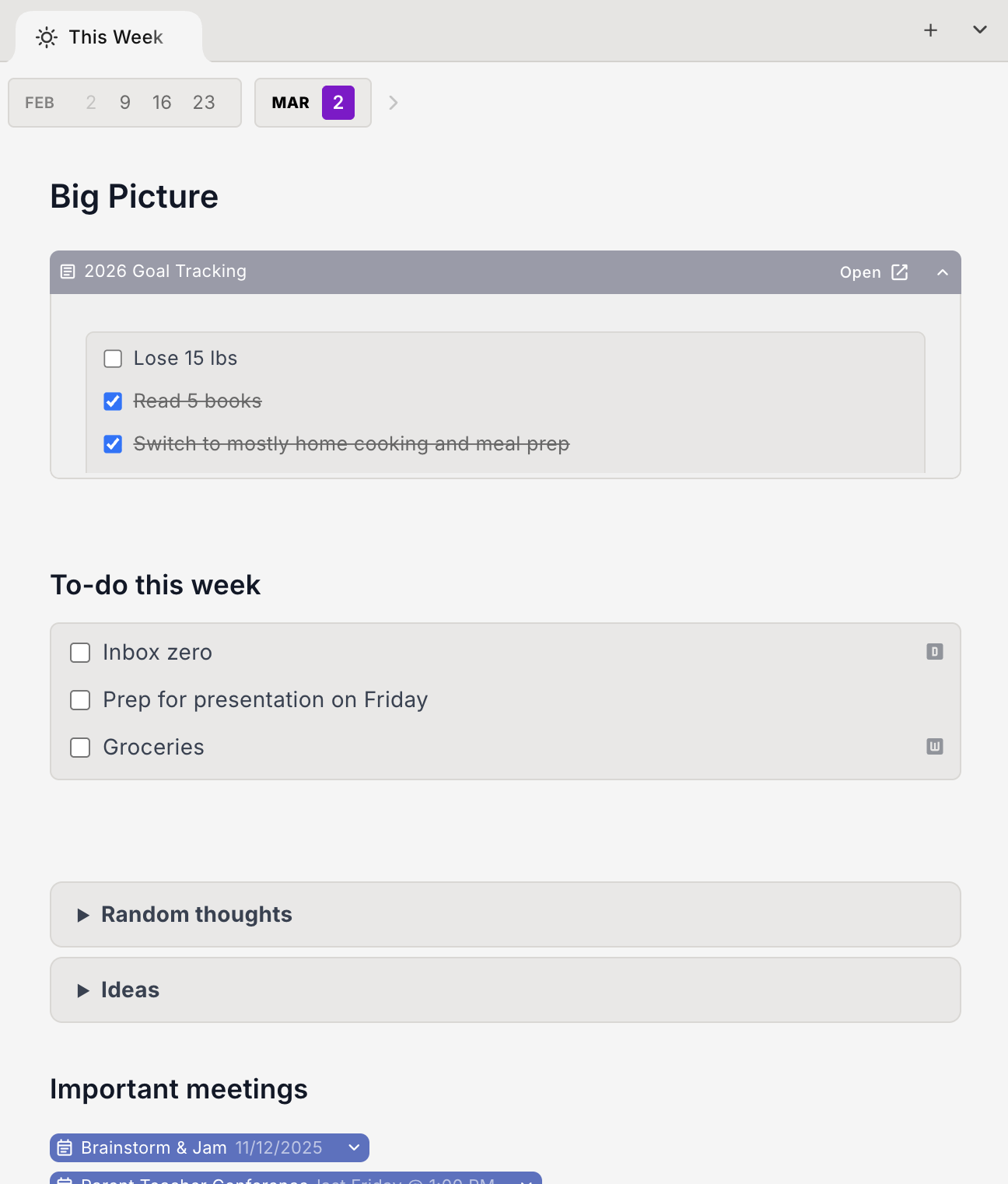 Weekly planning in nocal light mode